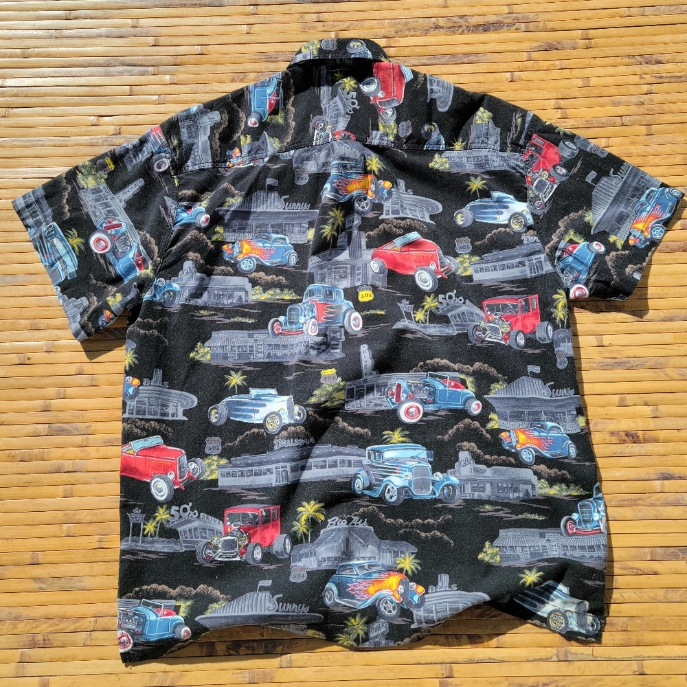 2XL Vintage High Seas Trading Co. Hot Rods Cars Button Down Shirt Mens